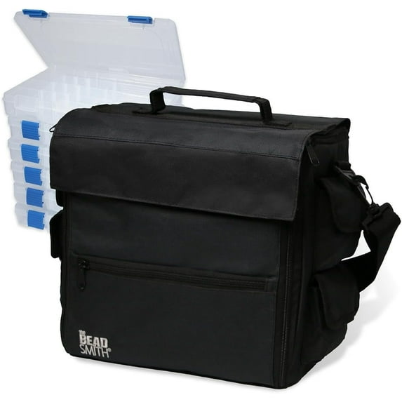The Beadsmith Keeper Traveler - 13" x 7.5" x 11.5" - Includes 6 Organizer Boxes, - Zip Front Tote Bag with Carrying Handle & Removable Adjustable Strap - Portable Storage System for Beads & Supplies