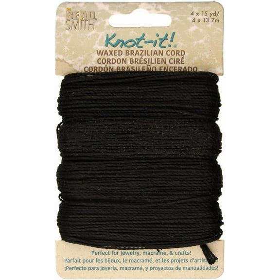 The Beadsmith Knot It Waxed Polyester Cord – 4 Black Cords – 0.7mm Diameter – 15 Yards Each – Make Jewelry, Macrame, Friendship Bracelets and DIY Crafts