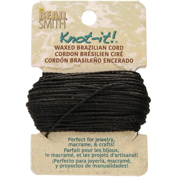 The Beadsmith Waxed Brazilian Cord – Black, 0.7 mm Diameter, Light Wax, 15 Yards (13.7 m)