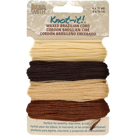 The Beadsmith Knot It Waxed Polyester Cord – Java Vibes – 0.7mm Diameter – 4 Cords, 15 Yards Each – Make Jewelry, Macrame, Friendship Bracelets and DIY Crafts