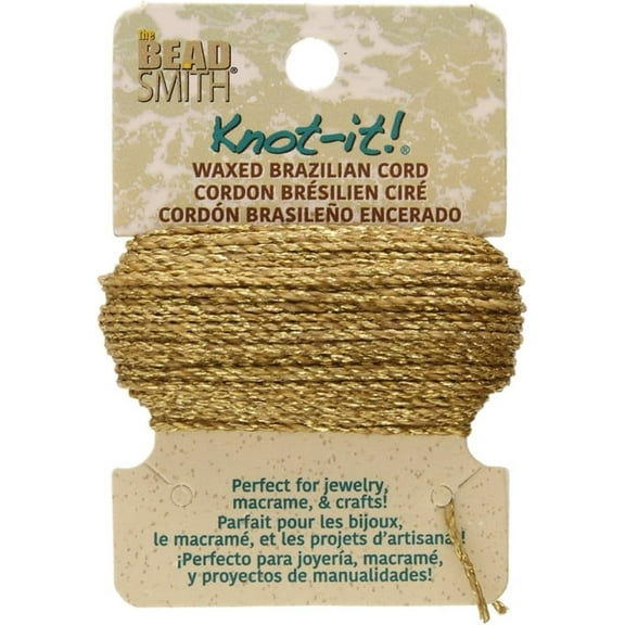 The Beadsmith Waxed Brazilian Cord – Metallic Gold, 0.7 mm Diameter, Light Wax, 15 Yards (13.7 m)
