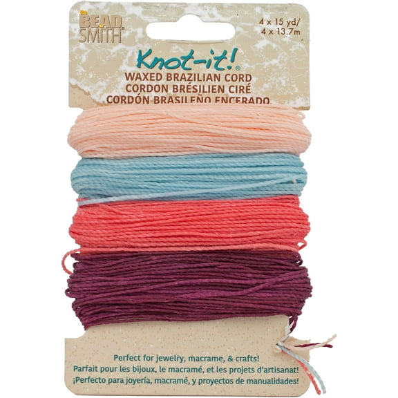 The Beadsmith Knot It Waxed Polyester Cord – Youthful Expressions – 0.7mm Diameter – 4 Cords, 15 Yards Each – Make Jewelry, Macrame, Friendship Bracelets and DIY Crafts