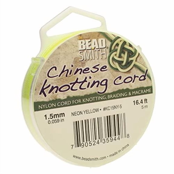The Beadsmith Knot-it! Cord Nylon Chinese Knotting Cord Neon Yellow Color 1.5mm Diameter 5-Meter Spool Use in Macrame, Kumihimo, Decorative Knots & Traditional Chinese Arts
