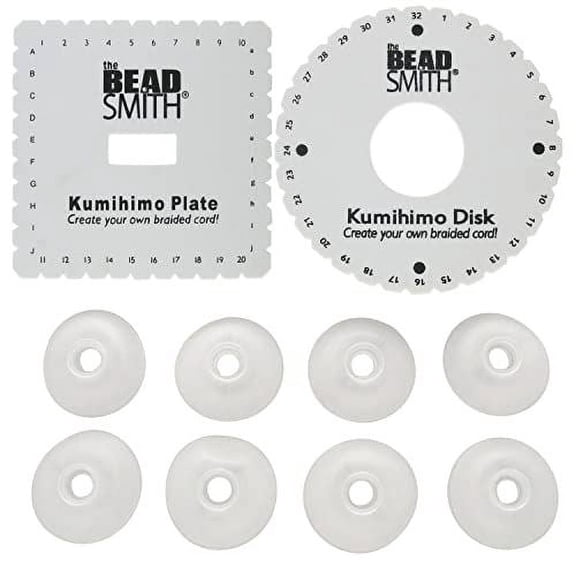The Beadsmith Kumihimo 3-Piece Combo 6 Round & Square Disks Bag of 8 No-Tangle 1-7/8 Bobbins Jewelry Tools for Kumihimo Braiding & Macrame Designs