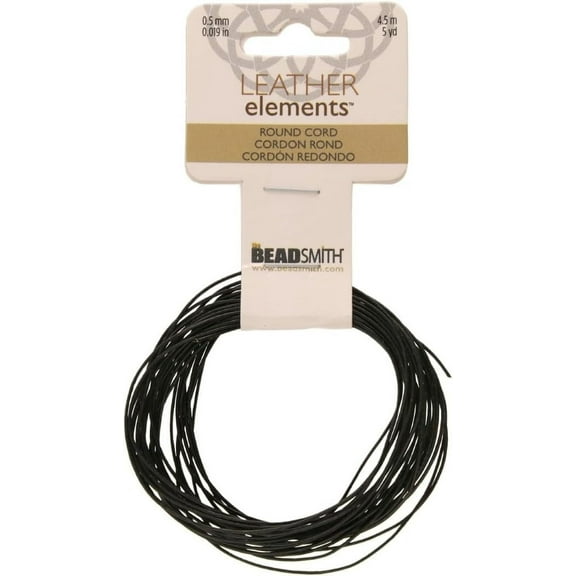 The Beadsmith Leather Cord – Black – .5mm Spool – 5 Yards/1.52 Meters – Indian Leather Thong Ideal for Braiding, Beading, Necklaces, Fine Lacing, Hair Accessories & DIY Jewelry Making