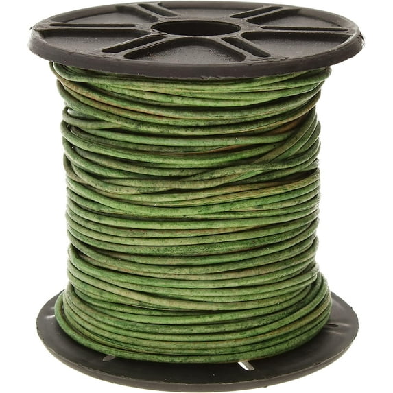 The Beadsmith Leather Cord – Dyed Antique Dark Green – 1mm Spool – 25 Yards/22.86 Meters – Leather Thong Ideal for Braiding, Beading, Necklaces, Fine Lacing, Hair Accessories