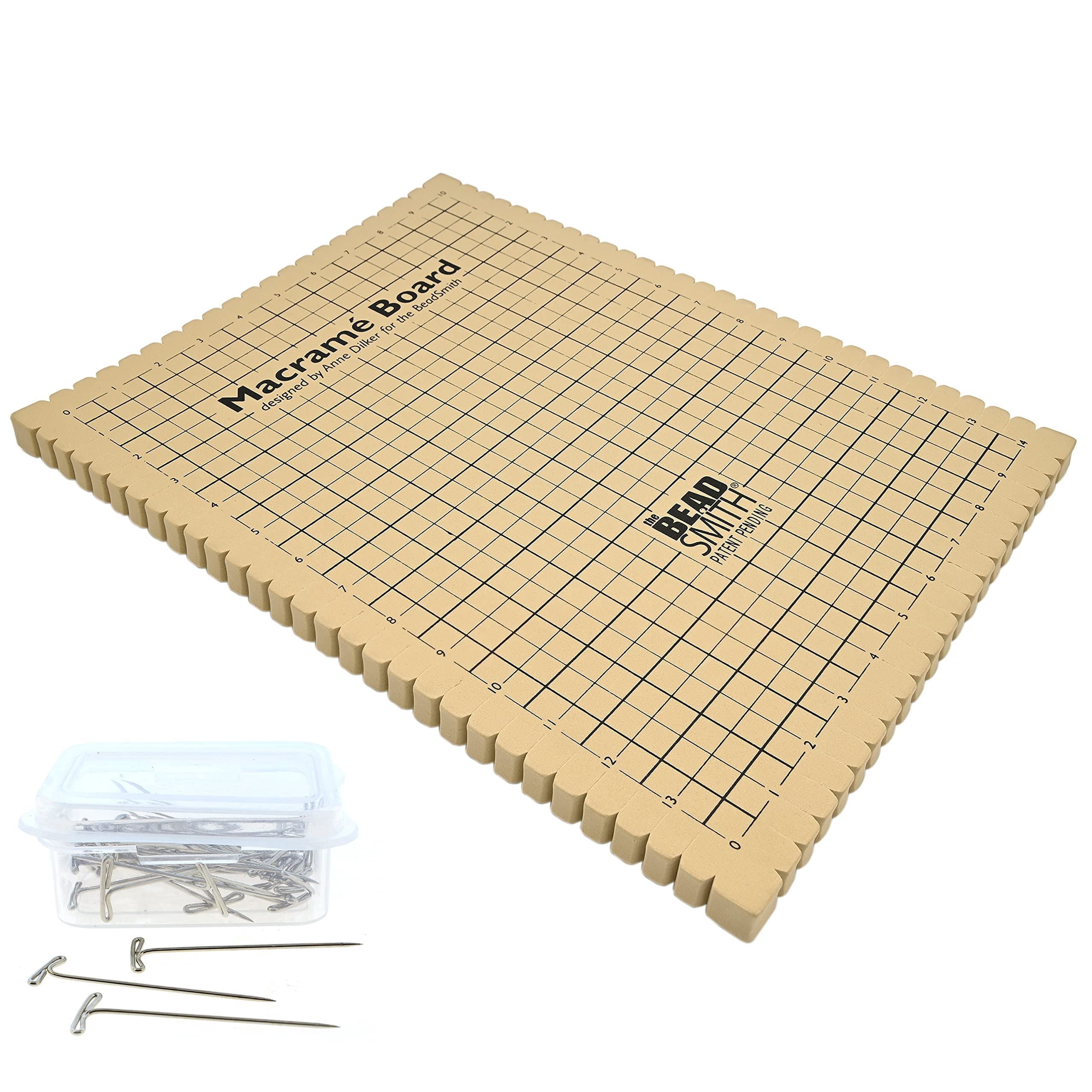 The Beadsmith Macrame Combo - Bead Board 10 x 14 inches - Box of 40 T-pins 1.75 inches - Bracelet Project & Instructions Included - Ideal for securing & Creating Macrame and Knotting Creations