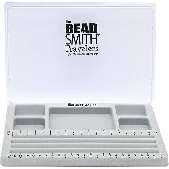 The Beadsmith Mini Bead Board - Grey Flocked, 4 Straight Channels, 5 Recessed Compartments, 7.75 x 11.25 inches, Design Boards for Creating Bracelets, Necklaces and Other Jewelry