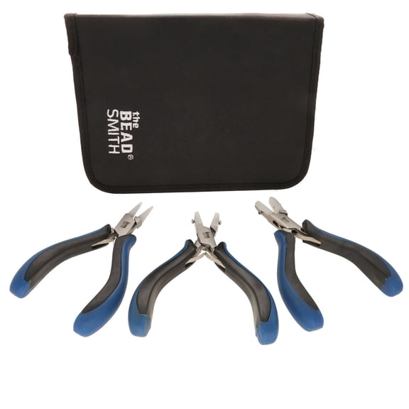 The Beadsmith Nylon Jaw Plier Set Round, Chain & Flat Nose Ergonomic Handle, Double Leaf Springs, Replacement Heads & Carry Case Jewelry Making Tool for Creating Bracelets, Earrings & Necklaces