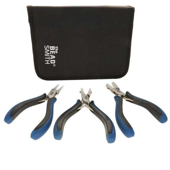 The Beadsmith Nylon Jaw Plier Set Round, Chain & Flat Nose Ergonomic Handle, Double Leaf Springs, Replacement Heads & Carry Case Jewelry Making Tool for Creating Bracelets, Earrings & Necklaces