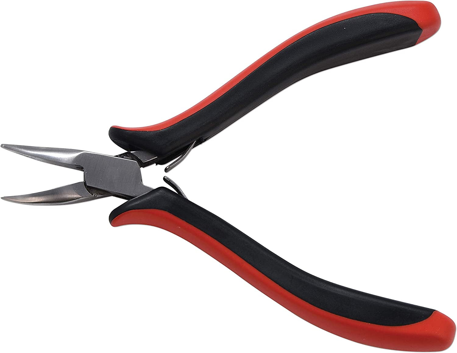 The Beadsmith Platinum Series German Bent Chain Nose Pliers, 4.75 inches (120mm) with Polished Steel Head, red and Black Ergonomic Comfort Grip Handle and Double-Leaf Spring, Tool for Jewelry Making
