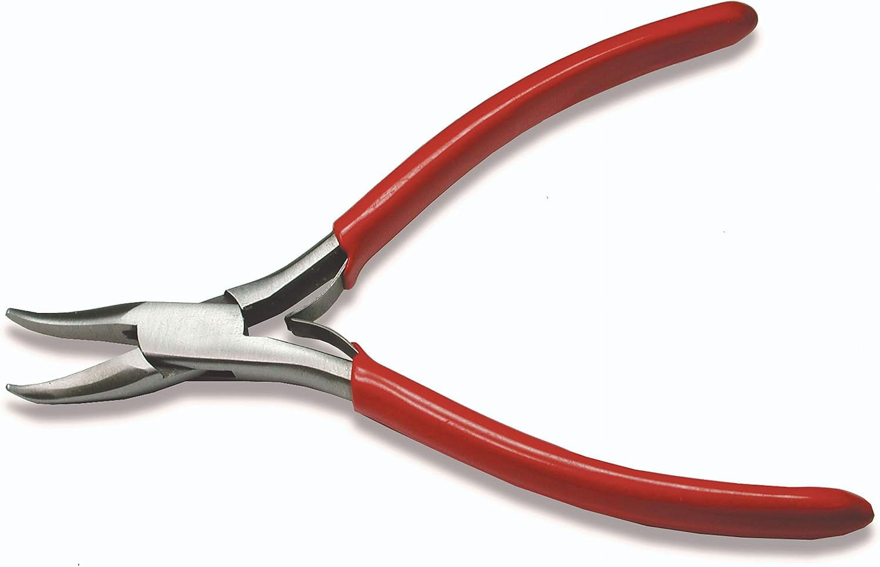 The Beadsmith Platinum Series German Bent Chain Nose Pliers, 4.75 inches (120mm) with Polished Steel Head, red PVC Comfort Grip Handle and Double-Leaf Spring, Tool for Jewelry Making
