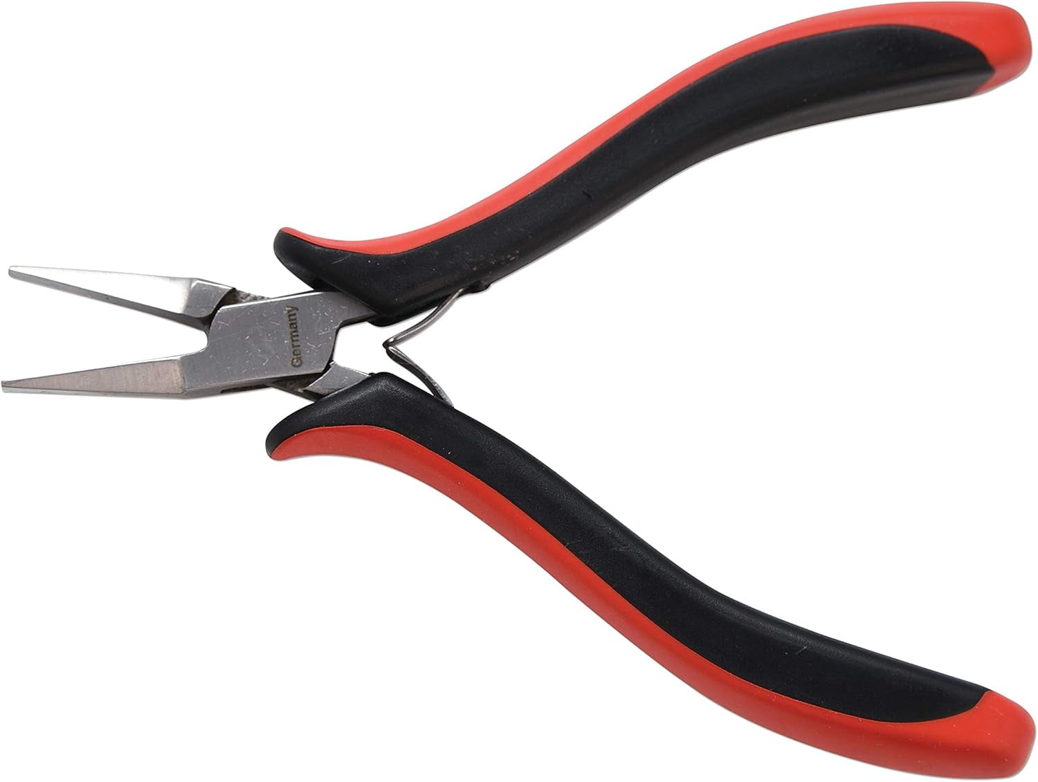 The Beadsmith Platinum Series German Flat Nose Pliers, 4.75 inches (120mm) with Polished Steel Head, red and Black Ergonomic Comfort Grip Handle and Double-Leaf Spring, Tool for Jewelry Making