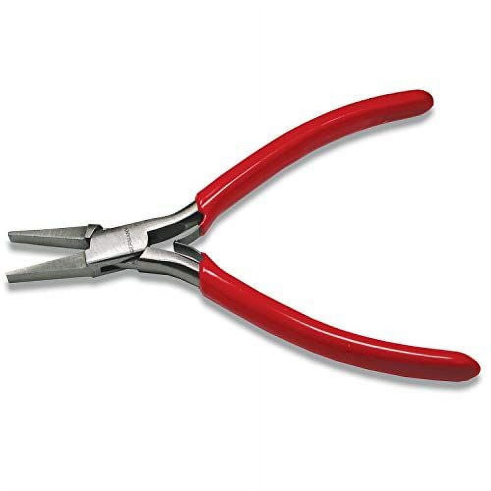 The Beadsmith Platinum Series German Flat Nose Pliers, 4.75 inches (120mm) with Polished Steel Head, red PVC Comfort Grip Handle and Double-Leaf Spring, Tool for Jewelry Making