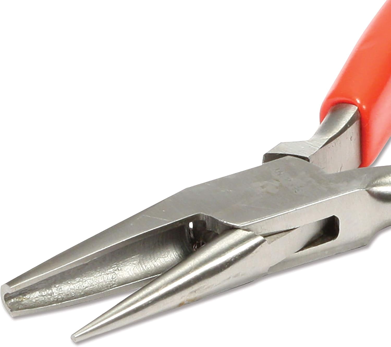 The Beadsmith Platinum Series German Half Round Nose Half Concave (Hollow) Pliers, 5 inches (127mm) with Polished Steel Head, red PVC Comfort Grip Handle, Without Spring, Tool for Jewelry Making