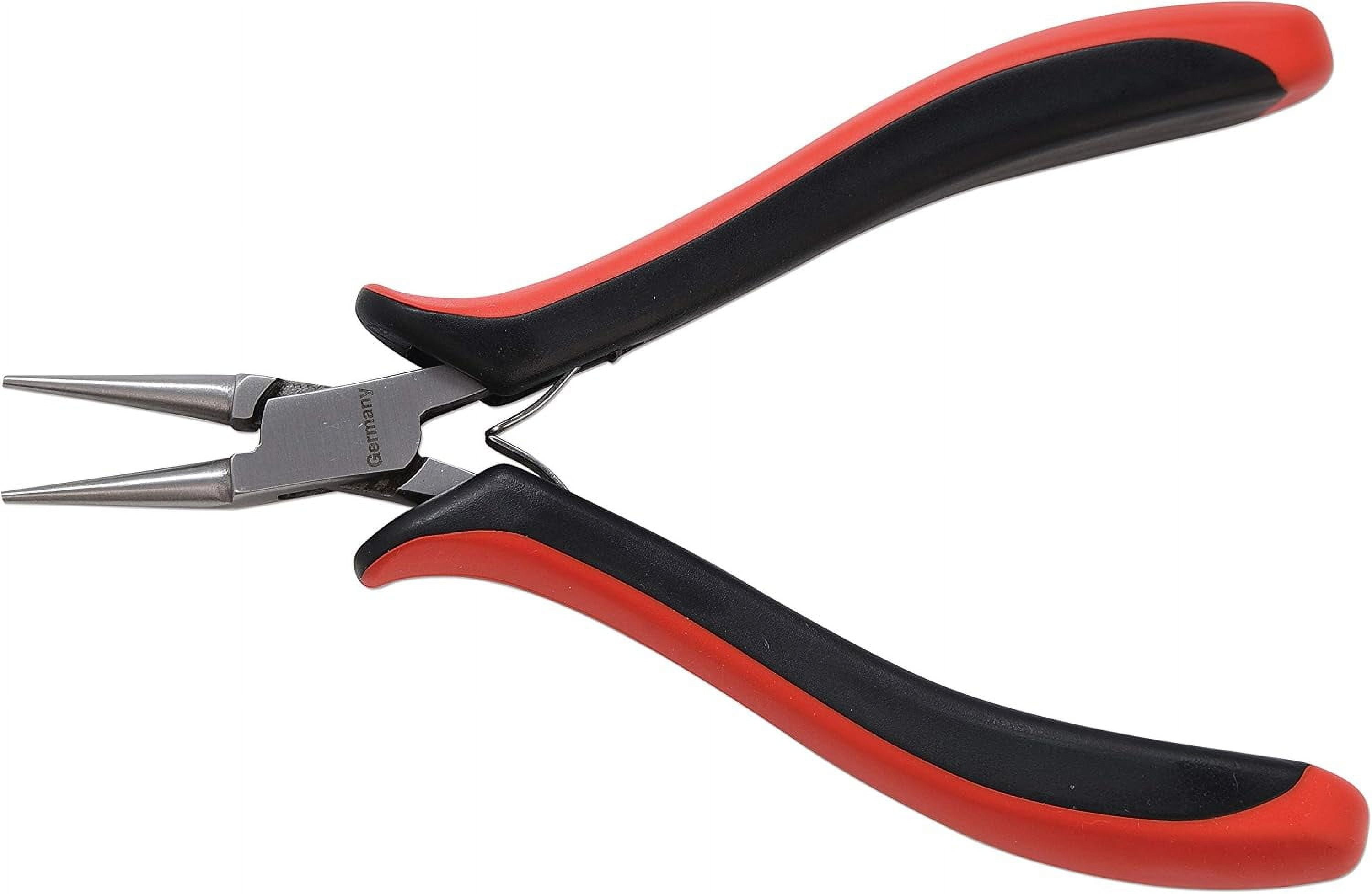 The Beadsmith Platinum Series German Round Nose Pliers, 4.75 inches (120mm) with Polished Steel Head, red and Black Ergonomic Comfort Grip Handle and Double-Leaf Spring, Tool for Jewelry Making