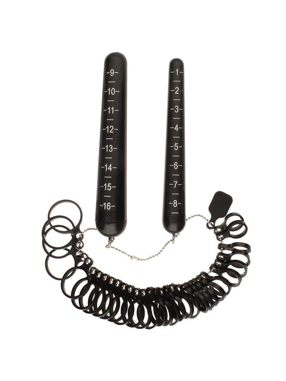 Ring Sticks and Ring Sizers Combo US Ring Sizes 1-16 with Half Sizes Clearly Marked Measurements Made of Black Plastic Measuring Tool for Rings and Jewelry Making