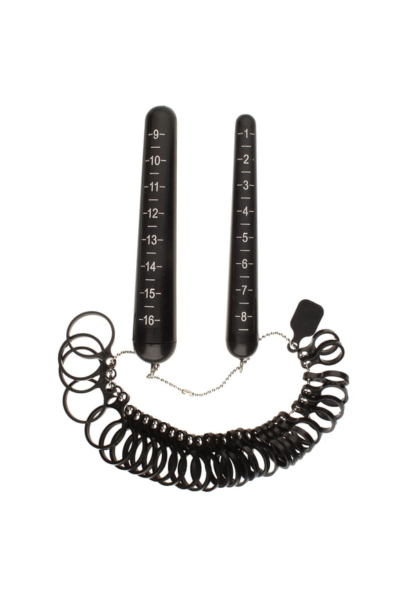 Ring Sticks and Ring Sizers Combo US Ring Sizes 1-16 with Half Sizes Clearly Marked Measurements Made of Black Plastic Measuring Tool for Rings and Jewelry Making