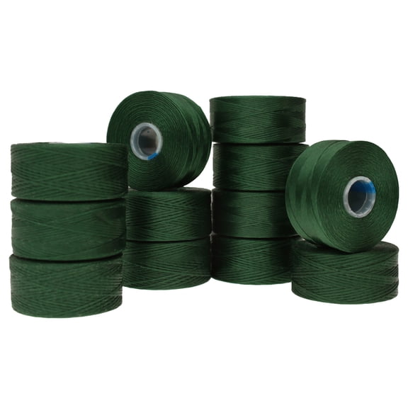 The Beadsmith S-Lon Beadworking Thread – 12-Pack Dark Green Color – Size D, .11mm, Tex45, 78 Yard (71.32 Meter) Spools – Used for Peyote Stitch, Loom Warping, Off-Loom Netting & Other Beadwork