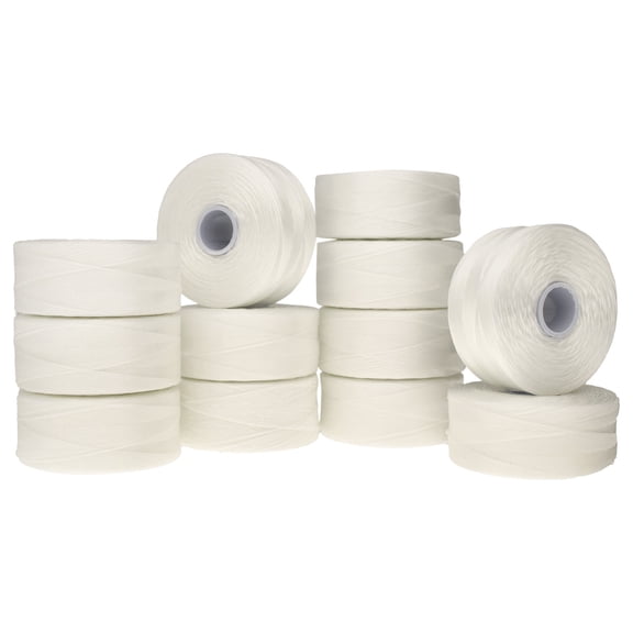 The Beadsmith S-Lon Beadworking Thread – 12-Pack White Color – Size D, .11mm, Tex45, 78 Yard (71.32 Meter) Spools – Used for Peyote Stitch, Loom Warping, Off-Loom Netting & Other Beadwork