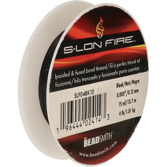 The Beadsmith S-Lon Fire - Braided and Fused Bead Thread - 4lb. Test, .005"/.12mm Diameter, 15 Yard Spool, Black Color - Super Strong Stringing Material for Jewelry Making and Bead Weaving