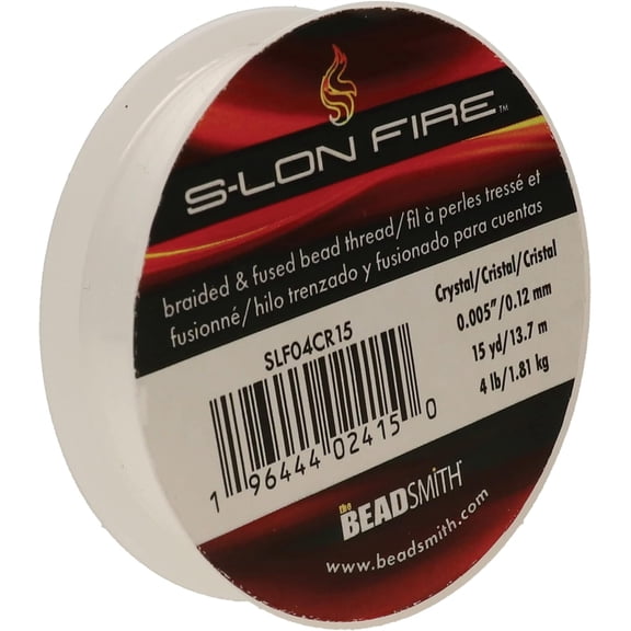 The Beadsmith S-Lon Fire - Braided and Fused Bead Thread - 4lb. Test, .005"/.12mm Diameter, 15 Yard Spool, Crystal Clear Color - Super Strong Stringing Material for Jewelry Making and Bead Weaving