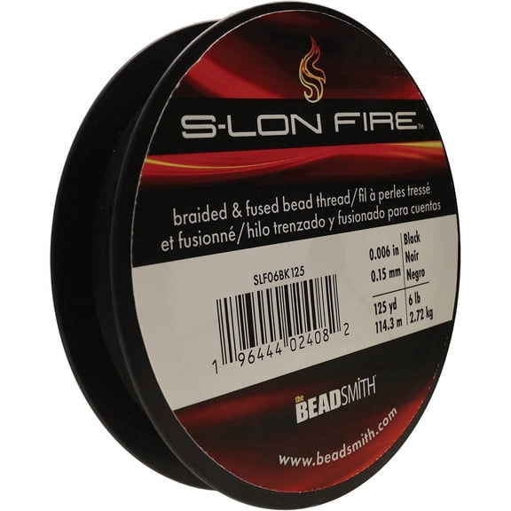 The Beadsmith S-Lon Fire - Braided and Fused Bead Thread - 6lb. Test, .006"/.15mm Diameter, 125 Yard Spool, Black Color - Super Strong Stringing Material for Jewelry Making and Bead Weaving