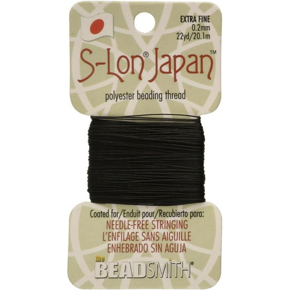 The Beadsmith S-Lon Japan – Extra Fine Polyester Thread – Black Color, .2mm Diameter, 22 Yards per Card – Needle-Free Stringing, Easy to Thread Beads – Ideal for Knotted Jewelry