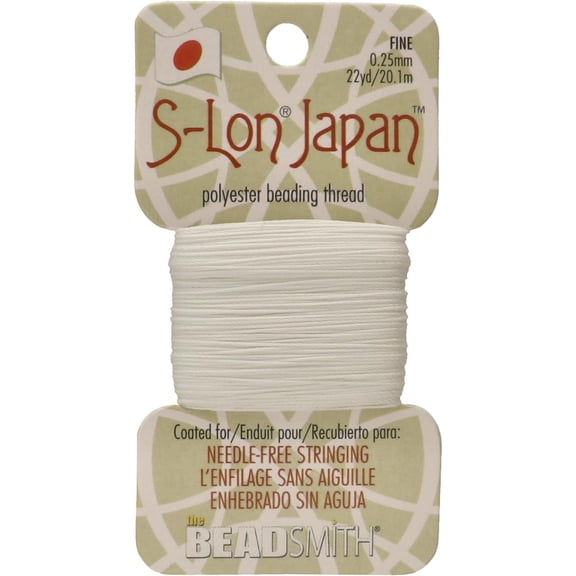 The Beadsmith S-Lon Japan – Fine Polyester Thread – White Color, .25mm Diameter, 22 Yards per Card – Needle-Free Stringing, Easy to Thread Beads – Ideal for Knotted Jewelry, Pearls and DIY Crafts