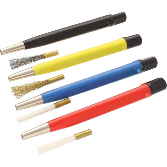 The Beadsmith Scratch Brush Set - Color Coded 4-Piece Pen Set – Steel Wire, Brass Wire, Fiber Bristle & Nylon Bristle – Replacement Brush Heads Included – Use to Remove Corrosion, Rust, Paint & More