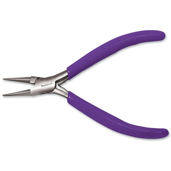 The Beadsmith Slim Line Round Nose Pliers, 4.75 inches (120mm) with Polished Steel Head, Purple PVC Comfort Grip Handle with Double-Leaf Spring, Tool for Jewelry Making