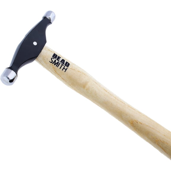 The Beadsmith Small Embossing Hammer - 9 inches Wooden Handle, 65mm Two-Sided Steel Head with 8 & 10mm Faces - Repousse Tool Used to Add Texture and Dimension to Metalwork