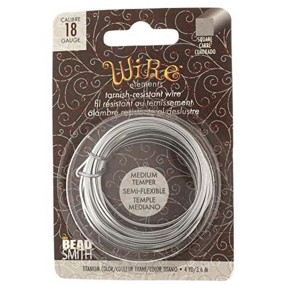The Beadsmith Square Craft Wire - Wire Elements - Medium Temper - 18 Gauge, 4 Yard Coil - Titanium Color - Beading Wire Used for Jewelry Making, Wire Wrapping, and Other DIY Arts & Crafts