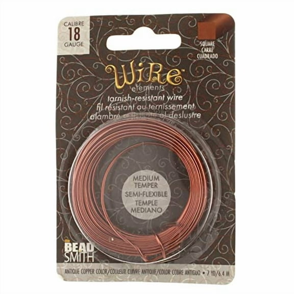 The Beadsmith Square Craft Wire - Wire Elements - Medium Temper - 18 Gauge, 7 Yard Coil - Antique Copper Color - Beading Wire Used for Jewelry Making, Wire Wrapping, and Other DIY Arts & Crafts