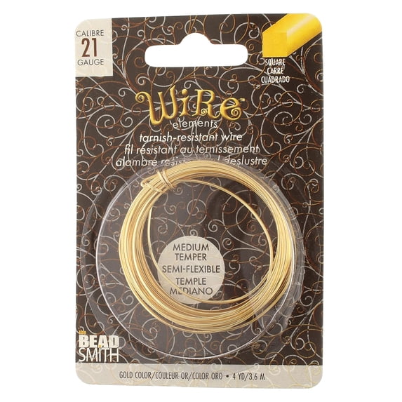 The Beadsmith Square Craft Wire - Wire Elements - Medium Temper - 21 Gauge, 4 Yard Coil - Gold Color - Beading Wire Used for Jewelry Making, Wire Wrapping, and Other DIY Arts & Crafts