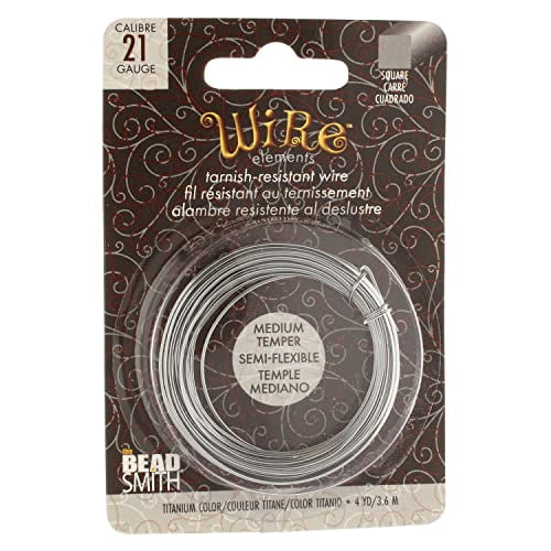The Beadsmith Square Craft Wire - Wire Elements - Medium Temper - 21 Gauge, 4 Yard Coil - Titanium Color - Beading Wire Used for Jewelry Making, Wire Wrapping, and Other DIY Arts & Crafts