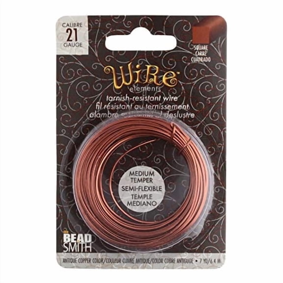 The Beadsmith Square Craft Wire - Wire Elements - Medium Temper - 21 Gauge, 7 Yard Coil - Antique Copper Color - Beading Wire Used for Jewelry Making, Wire Wrapping, and Other DIY Arts & Crafts