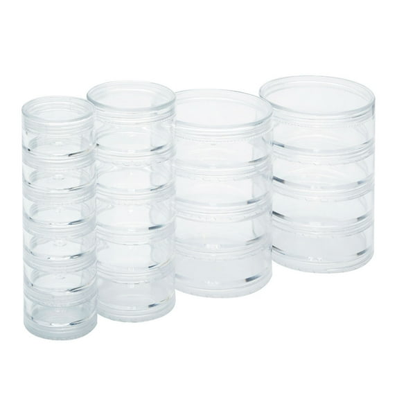 The Beadsmith – Stack Jar 4-Piece Assortment – 2 x 4 Stack, 1 x 5 Stack, 1 x 6 Stack, Pill Containers, Empty Pot Jars, Refillable Cosmetic Containers, Small Plastic Organizers, Clear