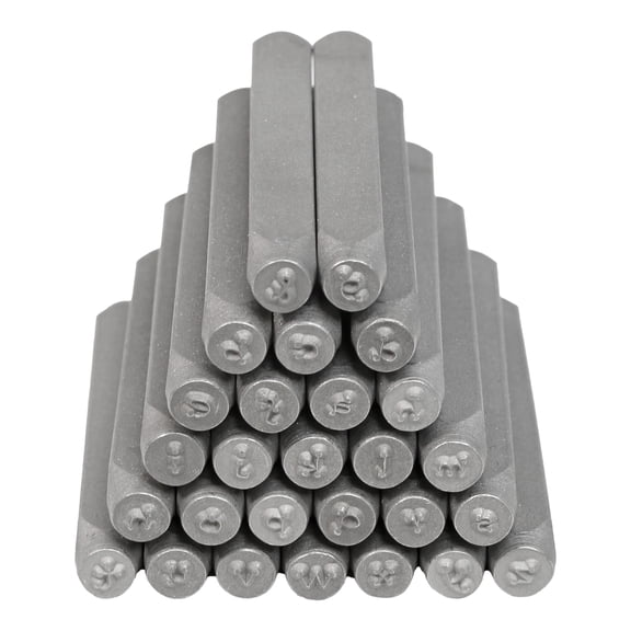 The Beadsmith Steel Alphabet Stamps - Metal Elements - 27-Piece 3mm Lowercase Dots Font - A-Z Letters Plus “&” Symbol - Storage Case Included - Used for Stamping & Personalizing Soft Metals