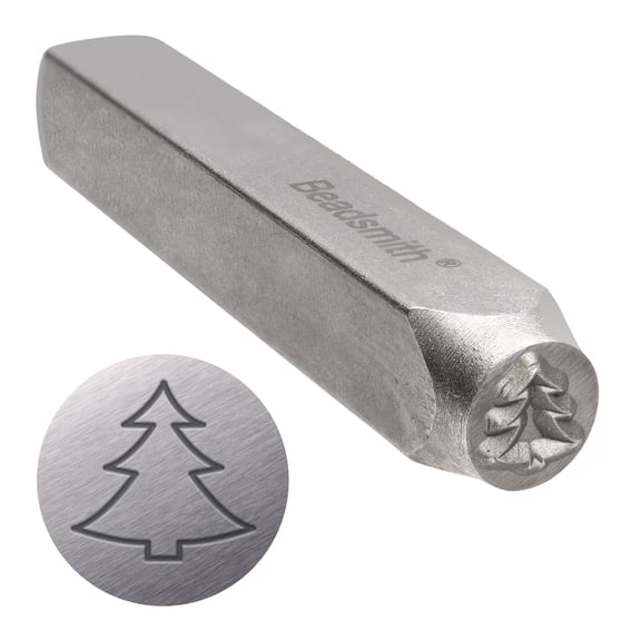 The Beadsmith Steel Design Stamp - Metal Elements - 6mm Christmas Tree - 2.25” Length with 0.25” Stamp Base - Make Custom Jewelry, Add Artistic Whimsy, Used for Stamping & Personalizing Soft Metals
