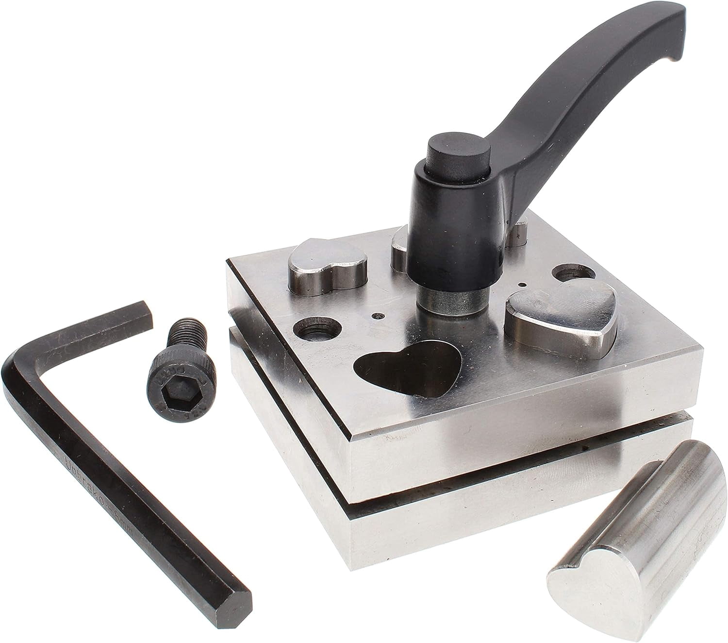 The Beadsmith Steel Heart Disc Cutter Set with 5 Punches, Die, Lever and Box. Tool for Cutting Accurate Hearts From: 3/8" x 1/2" to 7/8" x 1" Using a Soft Metal Sheet up to 20 Gauge and Thinner