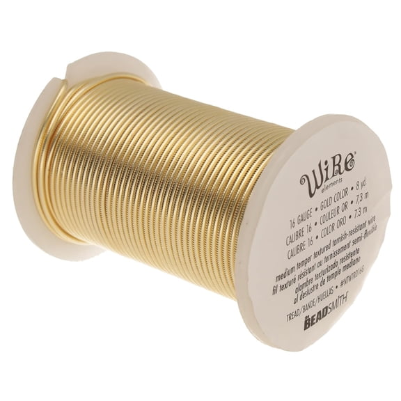 The Beadsmith Textured Tread Wire – Wire Elements – Gold Color, 16-Gauge, 8 Yards (731.5 cm), Half-Round Medium Temper Semi-Flexible Wire for Jewelry Making and Crafting