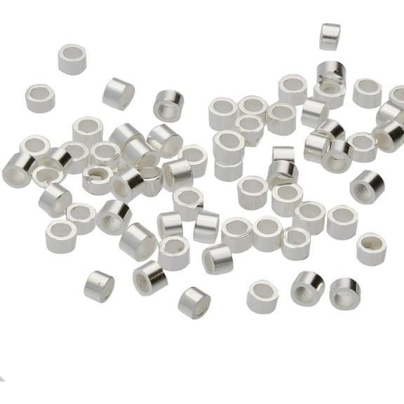 The Beadsmith Tube Crimp Beads, 2 x 1.5mm, 100 Pieces, Silver Color, Uniform Cylindrical Shape, No Sharp Edges, Designed to Secure The Ends of Jewelry Stringing Wires and Cables