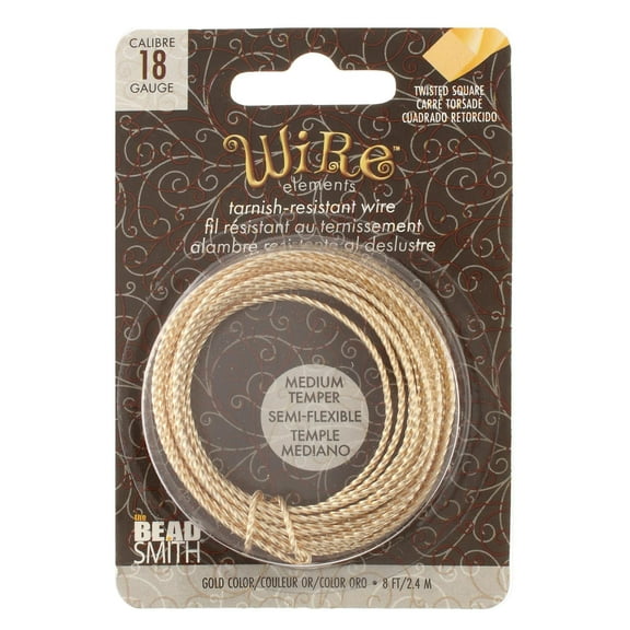 The Beadsmith Twisted Craft Wire - Wire Elements - Medium Temper - 18 Gauge, 8 Yard Coil - Gold Color - Beading Wire Used for Jewelry Making, Wire Wrapping, and Other DIY Arts & Crafts