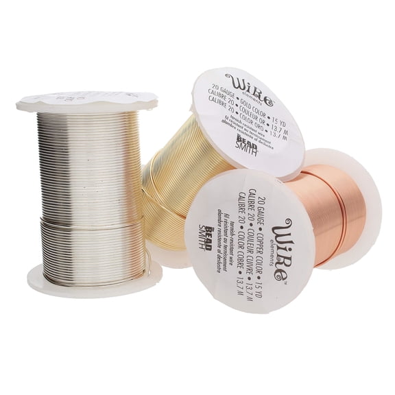 The Beadsmith Wire Elements 20-Gauge Lacquered Tarnish-Resistant Copper Wire for Jewelry Making, 4-15 Yard, 13.72 Meter Spools (Gold, Silver, & Copper Color)