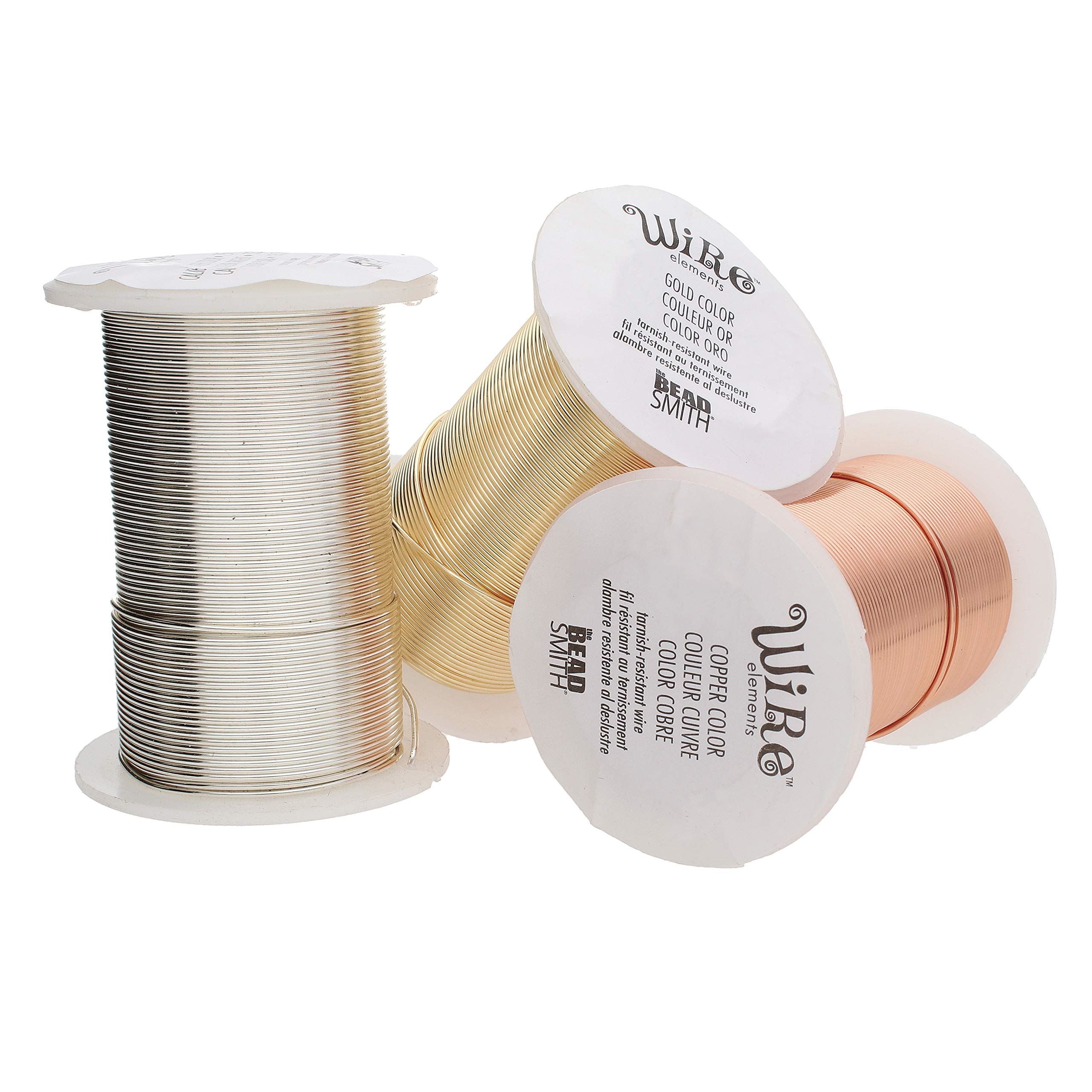 The Beadsmith Wire Elements 22-Gauge Lacquered Tarnish-Resistant Copper Wire for Jewelry Making, 4-8 Yard, 18.29 Meter Spools (Gold, Silver, & Copper Color)