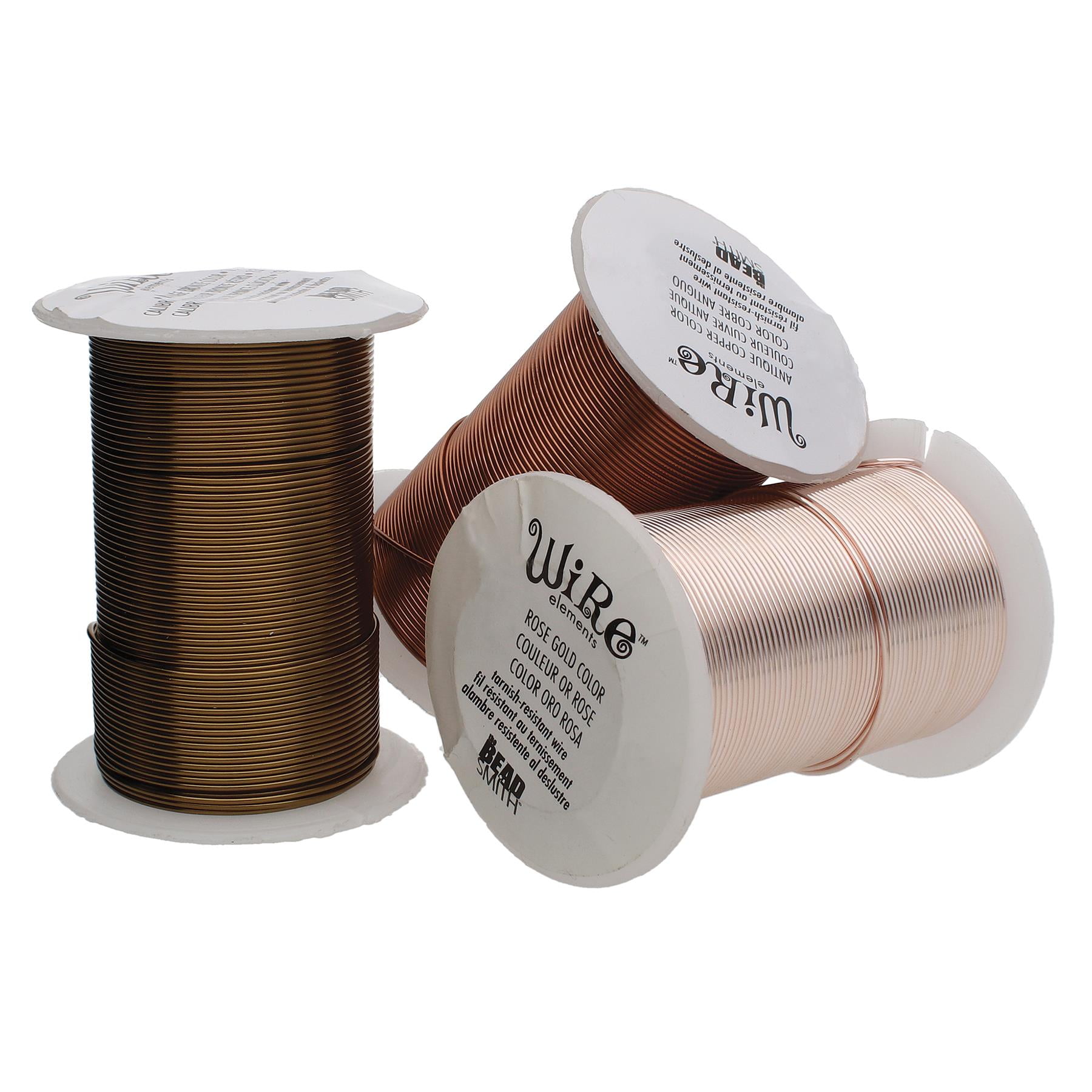 The Beadsmith Wire Elements 24-Gauge Lacquered Tarnish-Resistant Copper Wire for Jewelry Making, 4-30 Yard, 27.43 Meter Spools (Antique Copper, Vintage Bronze, & Rose Gold Color)