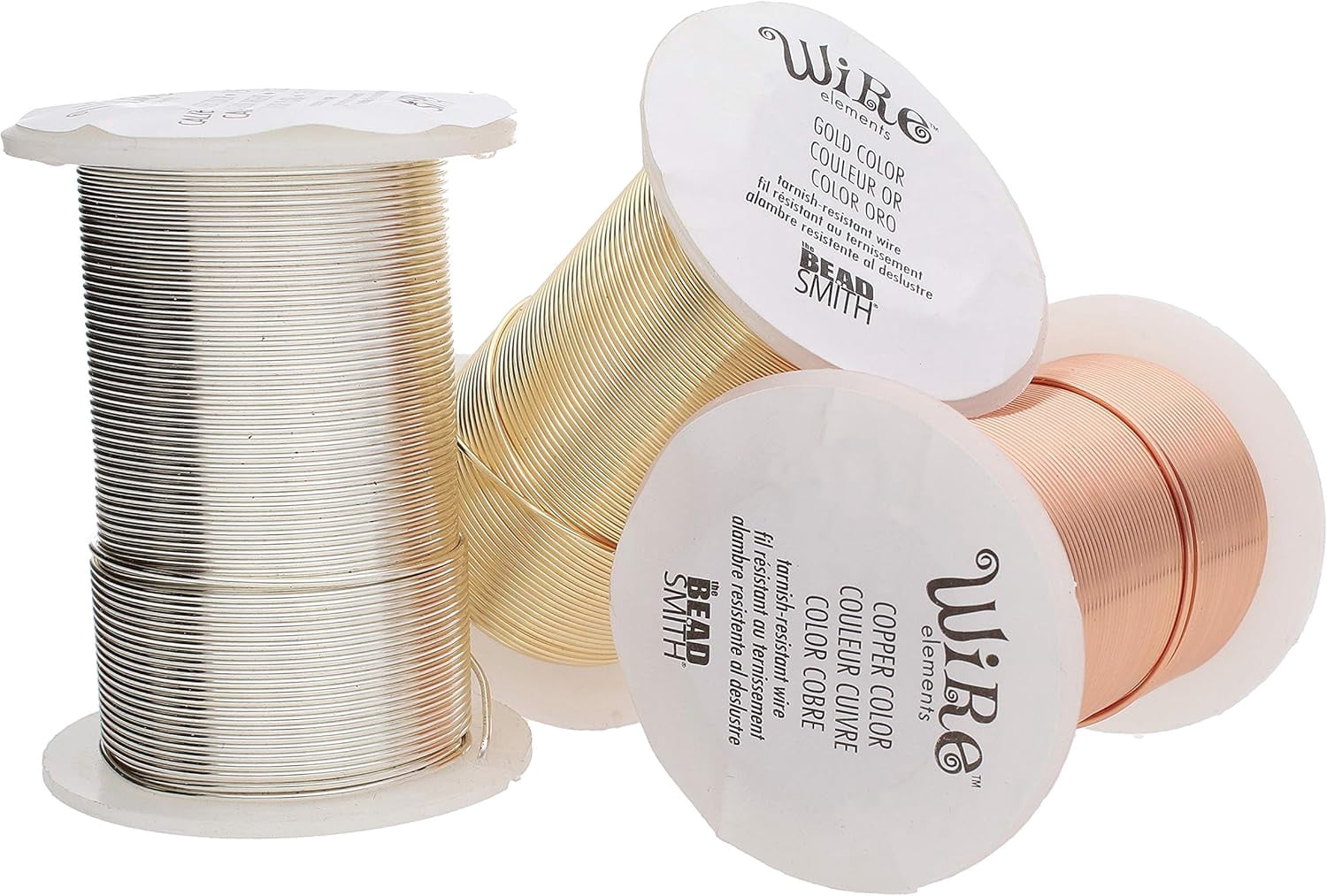 The Beadsmith Wire Elements 28-Gauge Lacquered Tarnish-Resistant Copper Wire for Jewelry Making, 4-40 Yard, 36.58 Meter Spools (Gold, Silver, & Copper Color)