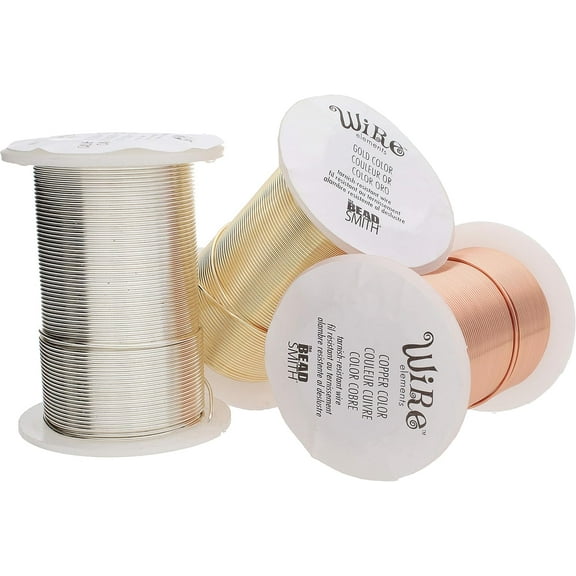 The Beadsmith Wire Elements 28-Gauge Lacquered Tarnish-Resistant Copper Wire for Jewelry Making, 4-40 Yard, 36.58 Meter Spools (Gold, Silver, & Copper Color)
