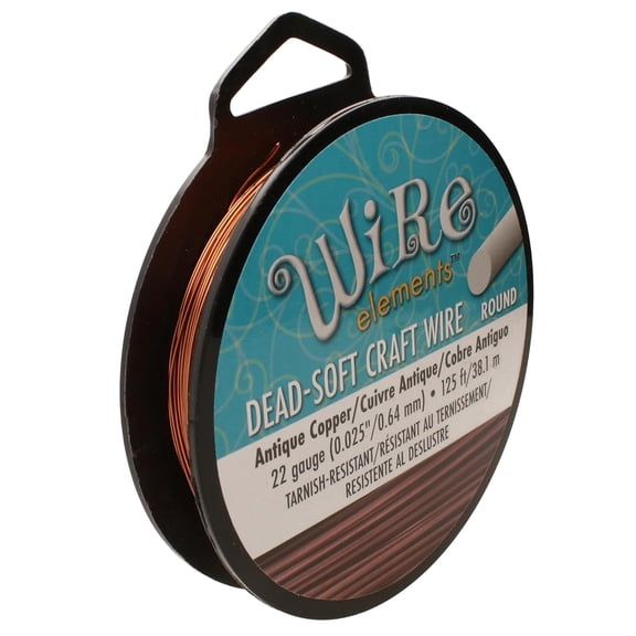 The Beadsmith Wire Elements Craft Wire - Tarnish Resistant, Soft Temper, Round, Antique Copper Color – 0.64mm, 22 Gauge, 125 Foot Spool – Jewelry Making, Wire Wrapping, Floral, & Other DIY Crafts